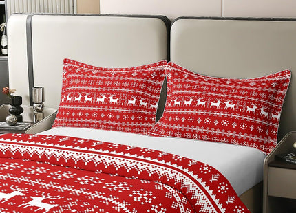 100% Cotton Christmas Knitted Pattern Duvet Cover King, Santa Clauses Deers Bedding Set For Adults, Winter Snow Flake Xmas Ho Comforter Cover, Scandinavian Elk Moose Bedroom Decor Quilt Cover
