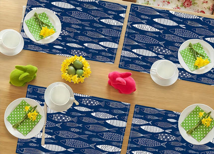 Japanese Fish Placemats Set of 4, Blue Fishing Country Double-Sided Table Mats for Kitchen Dining Room Home Party Indoor Decor 4 PCS 12x18 Inch