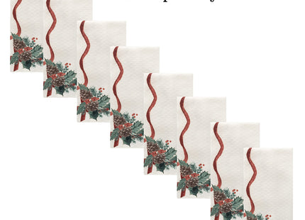Lintex Evergreen Garland Double Ribbon Bordered Christmas Fabric Table Runner, 70 Inch Long, Holly and Pine Cone Print, Easy Care Country Cottage Holiday Runner for Dining and Buffet Tables