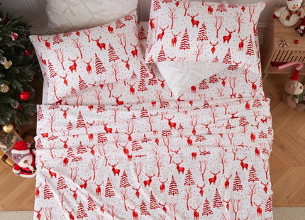CAROMIO Christmas Sheets Twin, Soft Brushed Microfiber Bed Sheet Set, 16 Inches Deep Pocket Fitted Sheet Winter Holiday Sheets Set 3 Piece (Red Forest, Twin)
