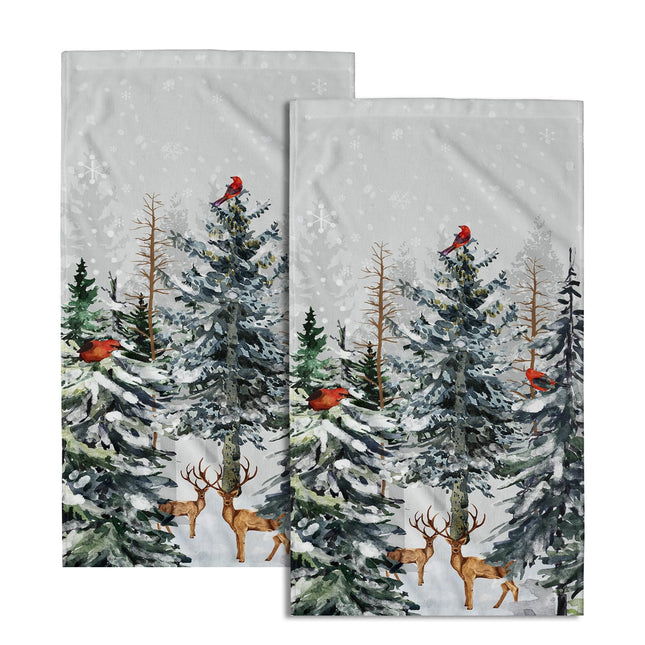 Giwawa Pine Tree Hand Towels Set of 2 Forest Deer Kitchen Bathroom Towels Soft Absorbent Fingertip Tea Bar Dish Towel for Hotel Spa Gym Decor