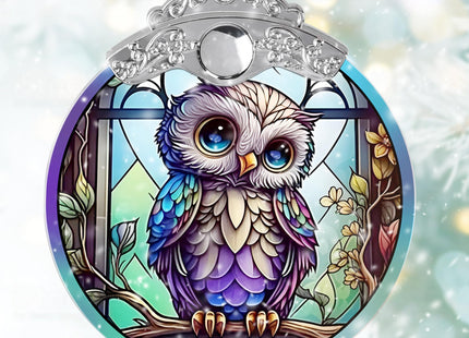 Jocidea Owl Stained Glass Suncatcher and Christmas Ornament - Holidays Decor for Owl Lovers