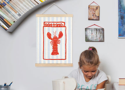 FDHSPAAM Coastal Beach Lobster Wall Art Decor, Preppy Beach Room Decor, Blue and White Striped Lobster Wall Art Posters for Kitchen Living Room Home, 12x16 Inch
