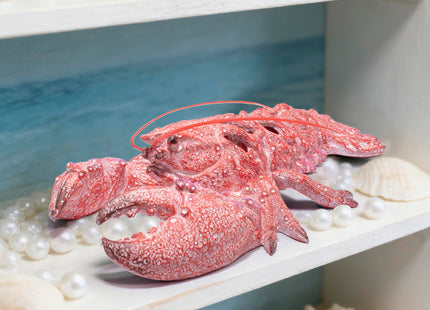 Hodao 12.25“ Red Coral Lobster Figurine Decor for Coastal Home Decor, Ocean Inspired Resin Figurine for Wall, Nautical Beach Bathroom Wall Hanging, Summer Coastal Home, Office Desk Gift
