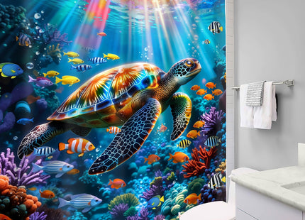 Mitpok Sea Turtle Shower Curtain Ocean Beach Coastal Fish Bathroom Decor