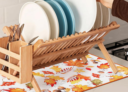 SHACOS 2 Pack 12x19 Inch Fall Dish Drying Mat, Maple & Nuts