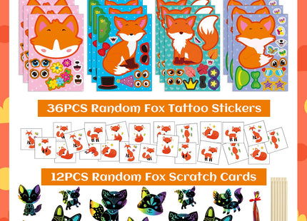 Fox Party Favors, 132PCS Fox Themed Birthday Party Supplies, Fox Gifts Goodie Bag Stuffers Stickers Stamps Toys Pinata Prizes for Jungle Safari Party Woodland Creatures Fox Birthday Party Decorations
