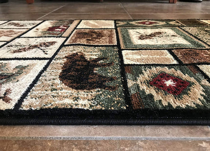 Carpet King Cabin Style Long Runner Area Rug Rustic Native American Western Country Bear Elk Deer Wildlife Lodge Native Design 386 (32 Inch X 10 Feet)