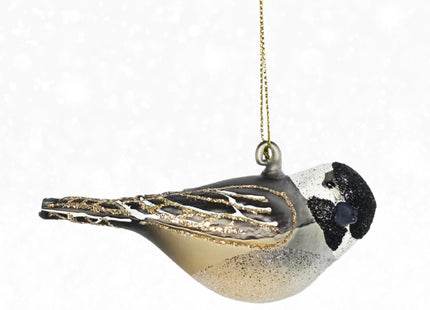 Cobane Black Capped Chickadee Ornament - Blown Glass Bird Decor