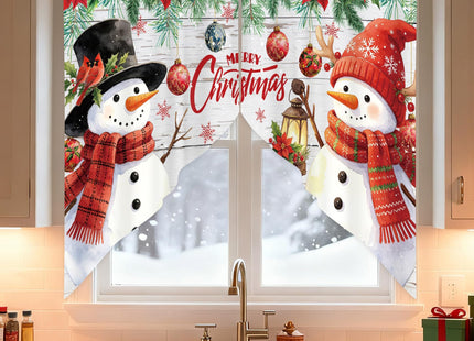 AYTTBIS Christmas Snowman Snowflake Pine Tree Ball Xmas Winter Swag Curtain Valance for Windows, 1 Pair Short Christmas Window Treatment for Kitchen Bathroom Bedroom, 28 x 36 Inch