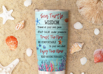 HOMISBES Sea Turtle Gifts for Women - Stainless Steel Sea Turtle Wisdom Tumbler Cup 20oz for Turtle Lover - Ocean Beach Themed Gifts For Women Novelty Turtle Mug With Lid Animal Lover Gift