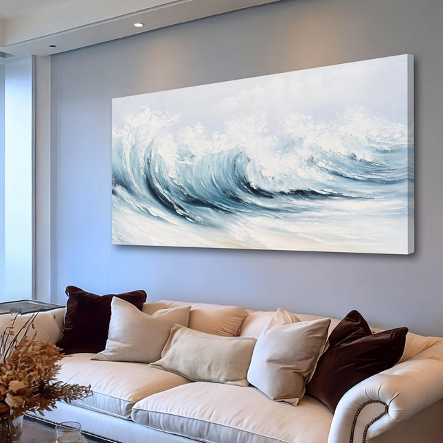 Belmrxne Coastal Wall Decor White Wall Art Ocean Artwork Textured Canvas Painting Wave Wall Painting for Living Room Dining Room Kitchen Office 24x48 Inches