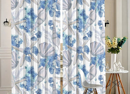 Llylumty Coastal Beach Curtains,Watercolor Ocean Seaweed Seashells Blue Shell Blackout Grommet Window Drapes for Bedroom Living Room 42x84in,2 Panel Set