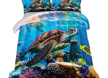 HOSIMA Coastal Bedding Set,Sea Turtle Comforter Twin with 2 Pillowcases.