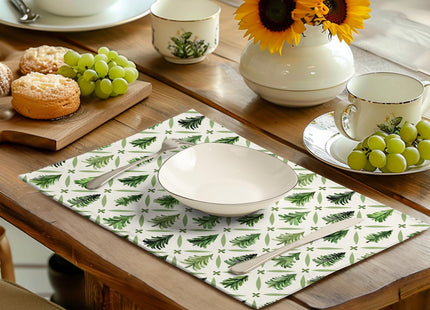 Wnoesat Sage Green Pine Tree Christmas Placemats Set of 4 Xmas Farmhouse Rustic Style Print Place Mat Seasonal Winter Holiday Linen Table Mats for Indoor Outdoor Kitchen Dining Party Decor