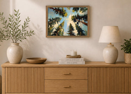 Framed Pine Forest Tree Wall Art Modern Nature Canvas Cabin Landscape Print