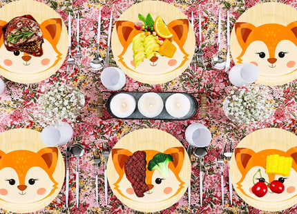 50 Pcs Fox Party Supplies Woodland Animal Fox Paper Plates 7"Fox Dessert Plates Disposable Jungle Animal Fox Plates for Fox Theme Jungle Animal Baby Shower Cartoon Fox Birthday Party Decorations(Fox)