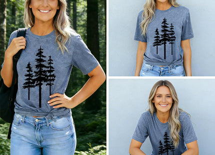 Pine Tree T Shirts for Women Nature Outdoor Shirts Cotton Tees Blue,M