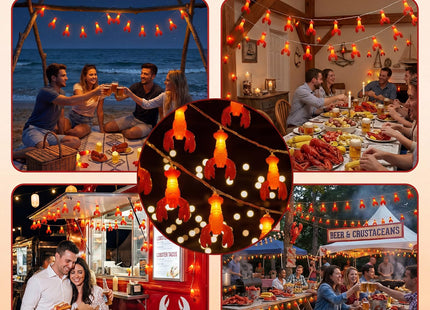 Baquler 2 Pcs 10ft 20 LED Lobster Decorations and Lobsters with Beer String Lights, Crawfish Boil Party Supplies Seafood Boil Party Decors for Summer Camping Mardi Gras Birthday Patio (Lobster)