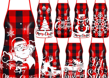 Kigeli 8 Pieces Christmas Apron Buffalo Plaid Adjustable for Women,Plaid