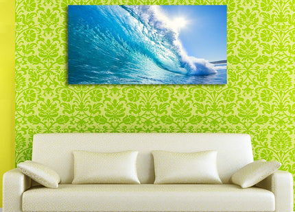 Haichuang Decor Art Framed Ocean Wave Wall Art, 48x24 Inch Large Horizontal Turquoise Sea Canvas Prints, Coastal Beach Nautical Wall Decor for Living Room Bedroom Bathroom Ready to Hang