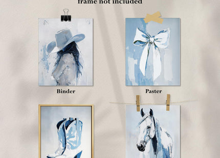 DOFQZ Western Coastal Cowgirl Wall Art Prints Set of 4, Coastal Cowgirl Home Room Decor, Neutral Country Western Coquette Bow Horse Posters for Girls Bedroom Dorm Decor, 8x10 Unframed(Blue)