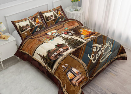 Smell Sunshine Camping Cabin Comforter Set for Kids Teens,Outdoor Adventure Campfire Comforter Set with 1 Comforter and 2 Pillowcases for Teens and Boys Bedroom All Season(Camping Cabin Twin)