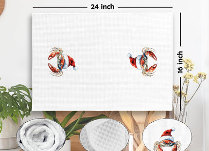Mcehtle Christmas Coastal Crab Kitchen Towels, Crab Gifts, Christmas Coastal Beach Hand Towel for Bathroom Kitchen Decor, Xmas Ocean Sea Animal Nautical Decorative Tea Towels Dish Towel 16x24 Inch