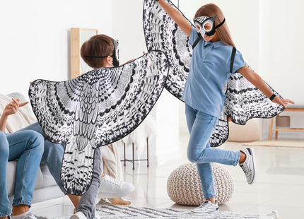 Double-Sided Bird Costume Owl Eagle Wings and Mask for Kids (Snowy Owl)