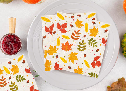 100 PCS Fall Cocktail Napkins, 3-Ply Maple Leaf Acorn Paper Napkins