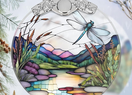 Christmas Stained Glass Dragonfly Ornament - Home Decor - Holiday Present Ideas - Gift Exchange - Fluttering Dragonfly