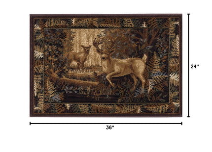 Fern Deer Beige 2x3 Scatter Mat Area Rug Cabin for Hallway, Walkway, Entryway, or Foyer - Lodge, Novelty Deer Style Rugs Bedroom & Living Room
