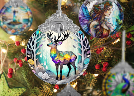 Jocidea Stained Glass Suncatcher, Deer Ornament for Christmas Tree, Holiday Home Decor and Gifts