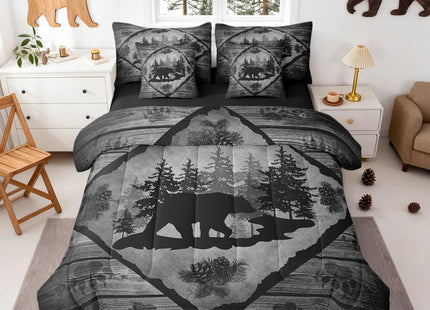 Lodge Cabin Full Comforter Set 7 Pcs Wild Animal Paw Print Retro Wooden Stripes Farmhouse Bedding Set for Kids Teens Adults Bed in a Bag Comforter Flat Sheet Fitted Sheet 2 Pillowcases 2 Pillow Covers