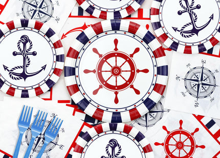 Nautical Party Decorations, Anckor Theme Birthday Supplies with Plates, Napkins, Nautical Tablecloth Forks for Kids Birthday Sailor Party Baby Shower (40)