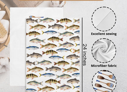 GWFSJYU Coastal Fish Boat Oars Kitchen Towels Set of 2, Ocean Fishing Beachy Dish Tea Towels for Kitchen, Lake House Oars Decorative Hand Towel for Bathroom, Nautical Decor for Bathroom, 16x24 Inch