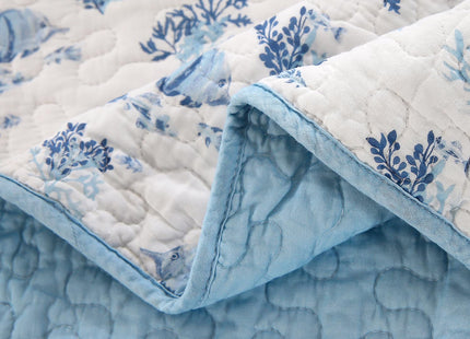 WINLIFE Blue Ocean Themed Coastal Quilt Set 100% Cotton, Queen 90''x98''