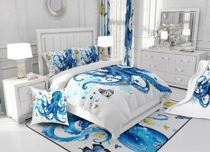 Octopus Bedding King Teal Blue Octopus Tentacles Duvet Cover Set Sealife Ocean Sea Animal Comforter Cover for Kids Teens Boys Dorm Room Decoration 3 Pcs Butterfly on White Bedspreads Girls Child