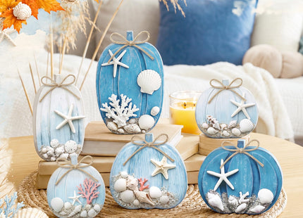 Leinuosen 6 Pcs Coastal Pumpkin Decor, Blue Fall Decorations for Home
