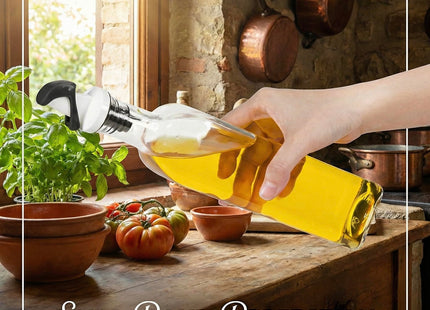 Ellora Farms, Pained Lighthouse, Atlas Chef Pourer & Cruet Glass Bottle, Oil, Vinegar, Wine, Dressing Dispenser, 16 fl oz.