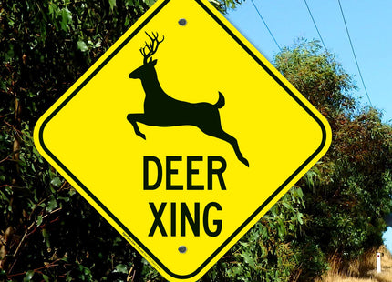 Deer Crossing with Graphic Sign,