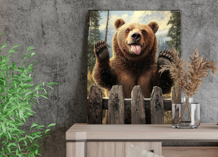 Nature Forest Bear Wall Art Country Wild Animals Forest Canvas Pictures Wall Decor Brown Bear Prints Framed Artwork for Modern Home Bedroom Kitchen Living Room Decoration 12"x16"