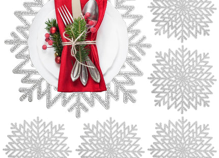 Snowflake Placemats Set of 6, Christmas Placemats Decorations Hollow Out Design Snowflake Table Mats Place Mats for Dining Table Setting Kitchen Table Mats Christmas Decoration(Silver Snowflake)