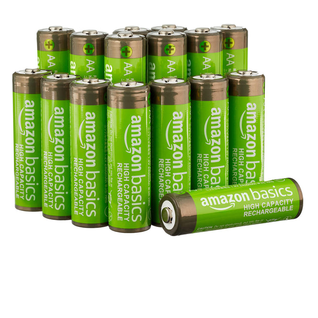 Amazon Basics 16-Pack Rechargeable AA NiMH High-Capacity Batteries, 2400 mAh, 1.2V, Low Self Discharge, Pre-Charged, Recharge up to 400x Times