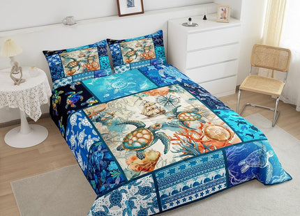 Castle Fairy 3D Sea Turtle Comforter Set Compass Sailboat Bedding Set for Kids Girls Women Adults Nautical Theme Comforter Sea Animals Quilted Duvet Set Bedroom Collection Twin Size 2Pcs