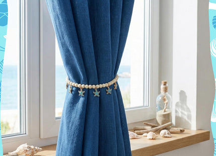 GliCraft 4 Pcs Magnetic Starfish Themed Curtain Tiebacks Ocean Coastal Pearl Bead Curtain Tiebacks Holders Boho Farmhouse Bedroom Decor Accessories for Home Office Hotel Living Room