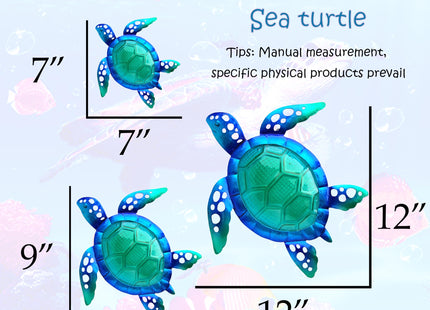 JOYBee Sea Turtle Wall Art Decor, Metal & Glass Sea Life Nautical Home Wall Hanging Decor,Ocean Theme Coastal Decorations for Indoor Outdoor Bathroom and Garden-Blue（Set of 3）