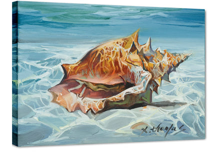 JZLDZS Seashell Canvas Wall Art, Light-Blue, 12x16 Inch Framed