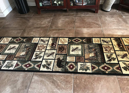 Carpet King Cabin Style Long Runner Area Rug Rustic Native American Western Country Bear Elk Deer Wildlife Lodge Native Design 386 (32 Inch X 10 Feet)