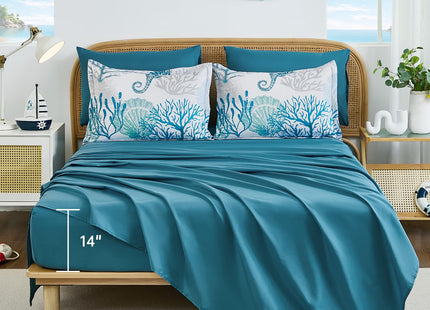 WONGS BEDDING Coastal Comforter Set Queen, Beach Themed Comforter,7 Pieces Ocean Nautical Seaweed & Starfish Bed in a Bag (90"×90")